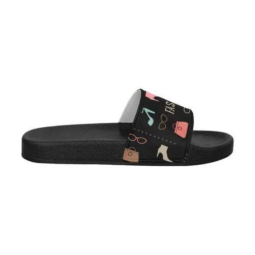 Flip-Flop Sandals, Fashion Graphic Style Black Women's Slides