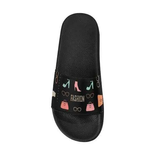 Flip-Flop Sandals, Fashion Graphic Style Black Women's Slides