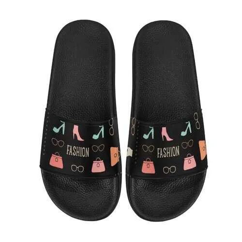 Flip-Flop Sandals, Fashion Graphic Style Black Women's Slides