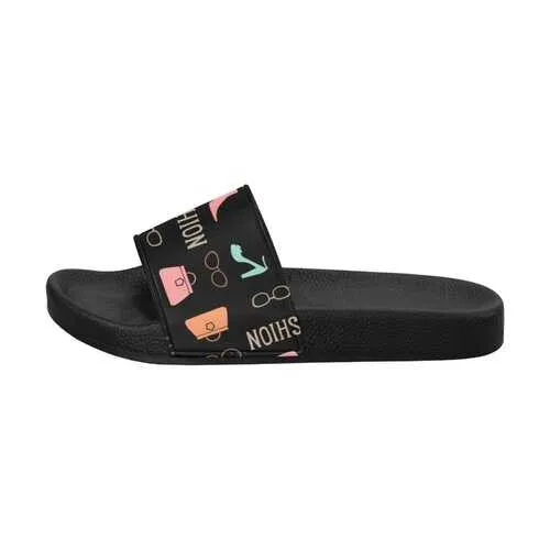 Flip-Flop Sandals, Fashion Graphic Style Black Women's Slides