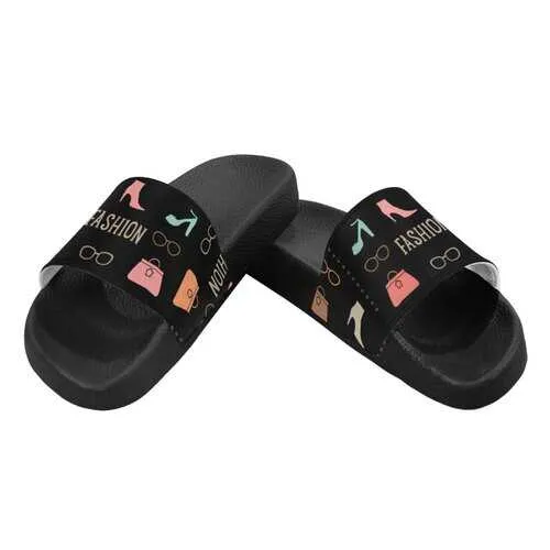 Flip-Flop Sandals, Fashion Graphic Style Black Women's Slides