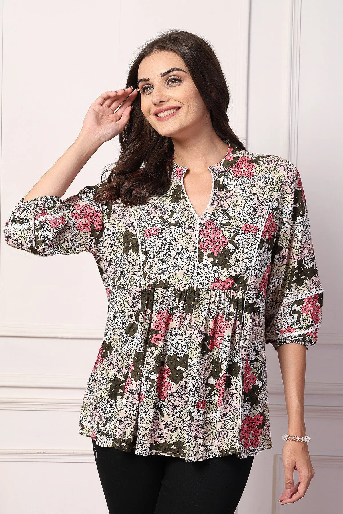 Floral Embrace Maternity Feeding Top with Zip