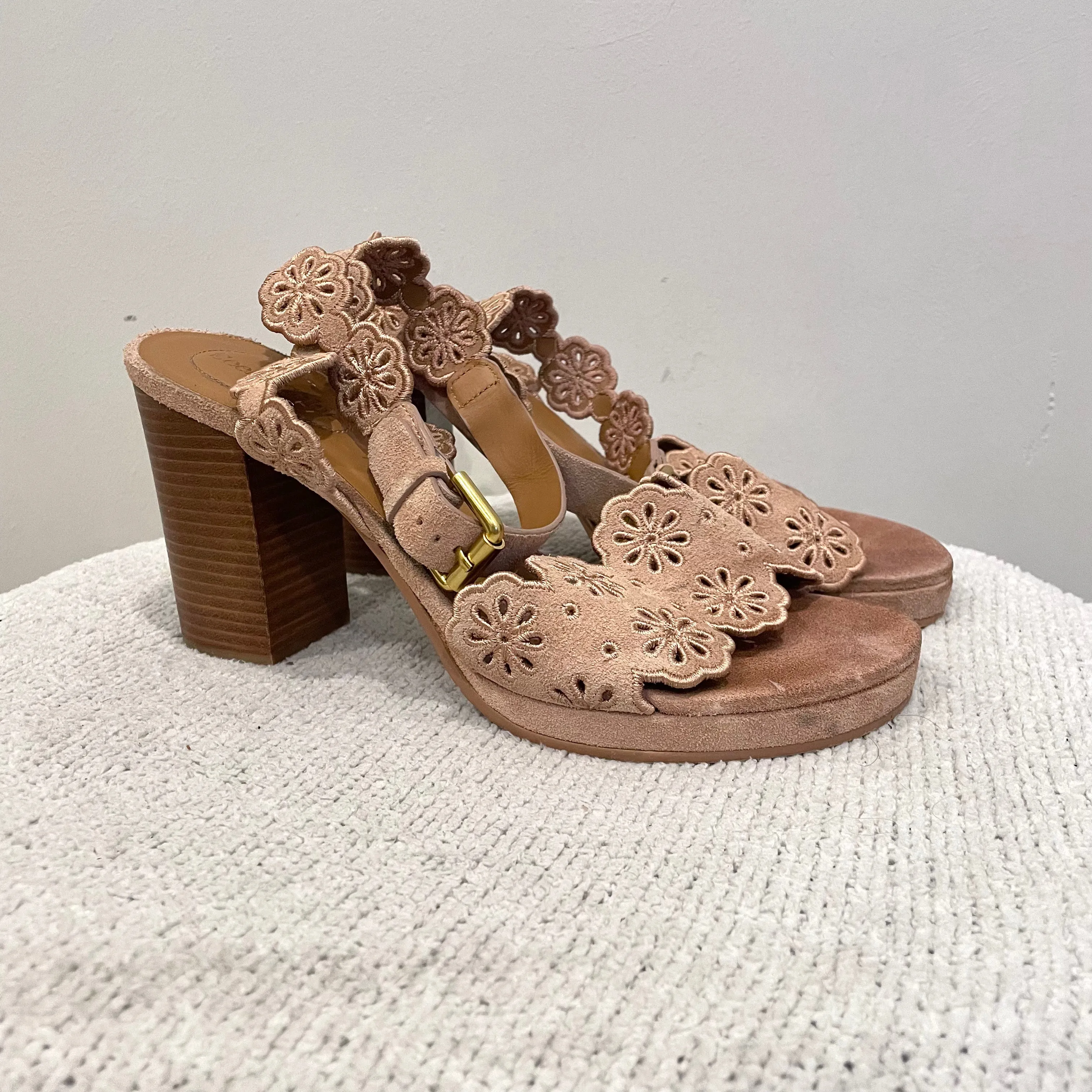 Floral Eyelet Heel Sandal