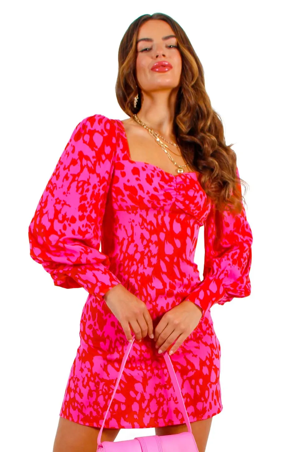 Floral Frenzy - Pink Red Animal Print Mini Dress