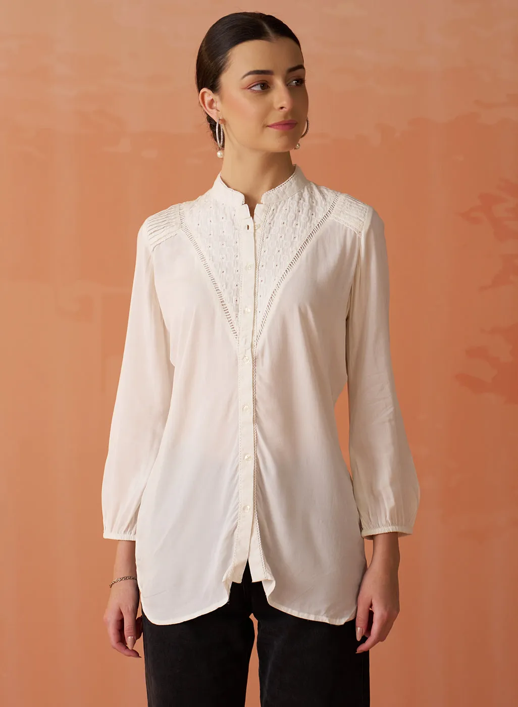 Gauhar Ivory Embroidered Shirt for Women