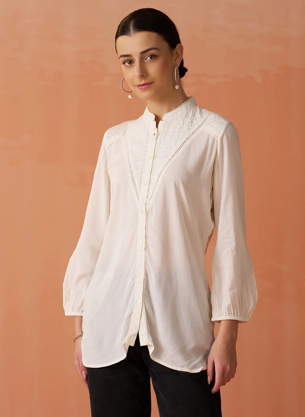 Gauhar Ivory Embroidered Shirt for Women