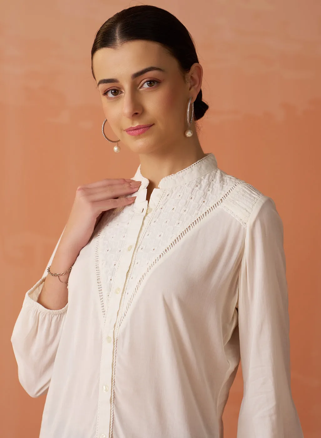 Gauhar Ivory Embroidered Shirt for Women