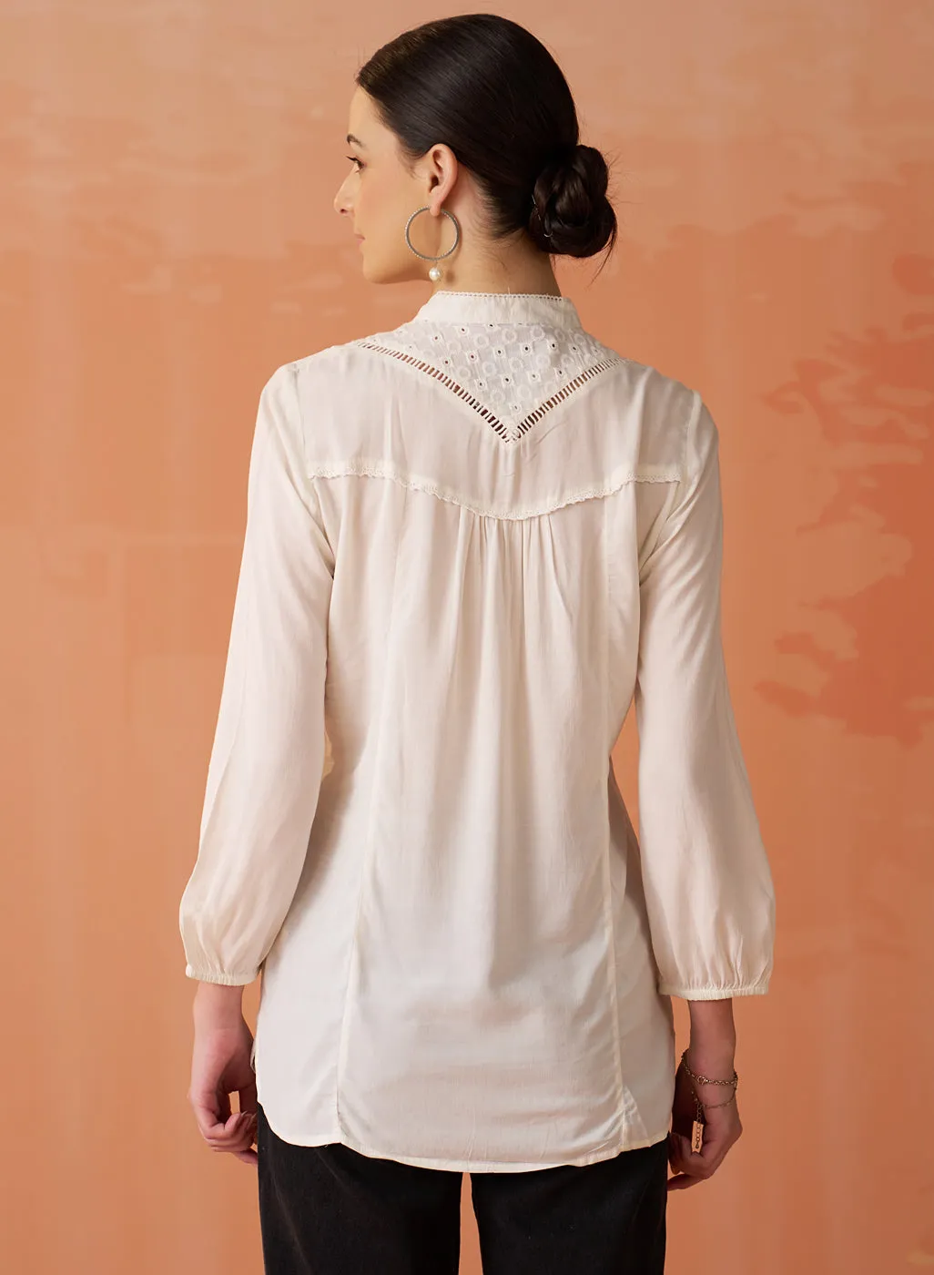 Gauhar Ivory Embroidered Shirt for Women