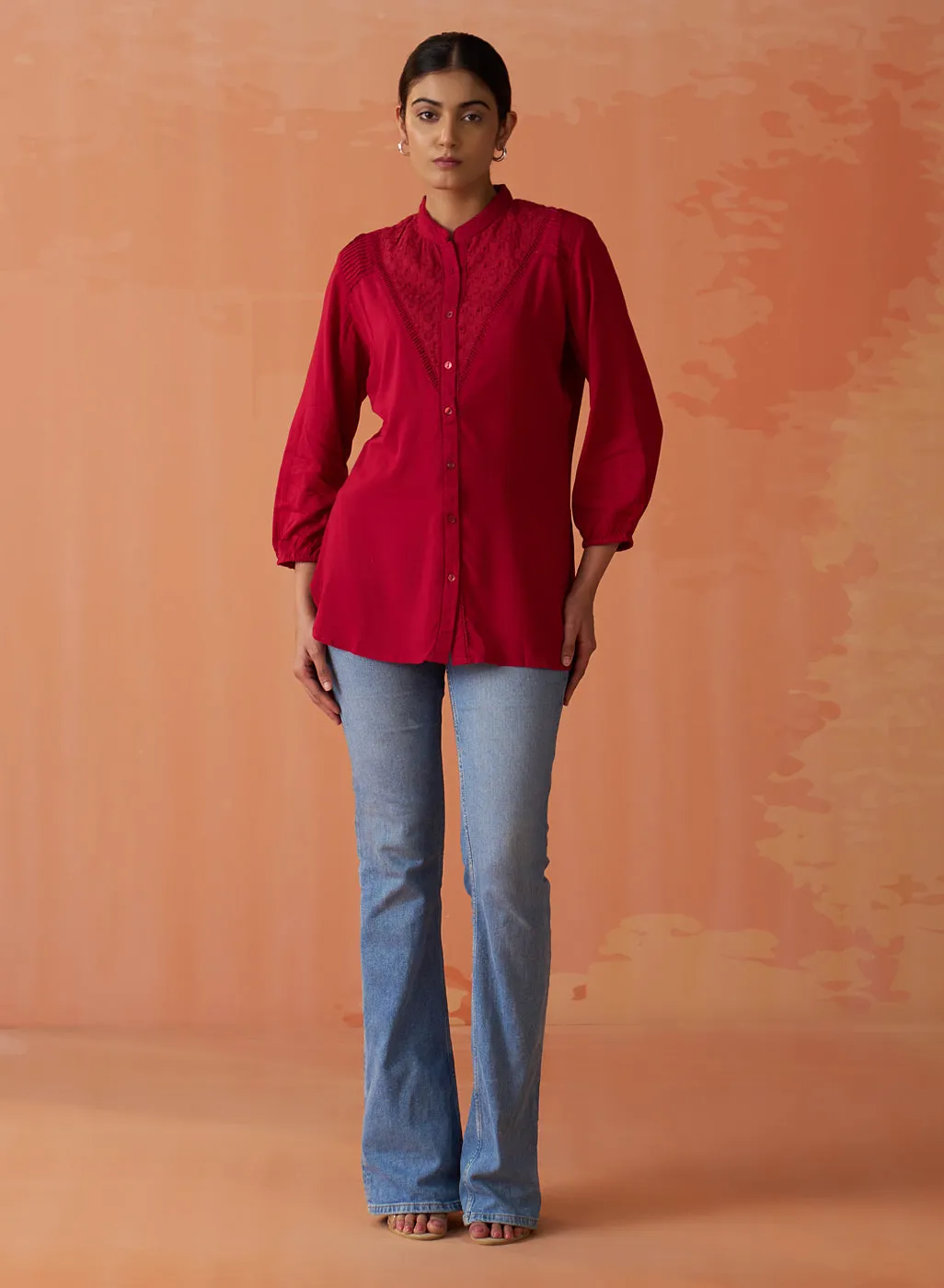 Gauhar Red Embroidered Shirt for Women