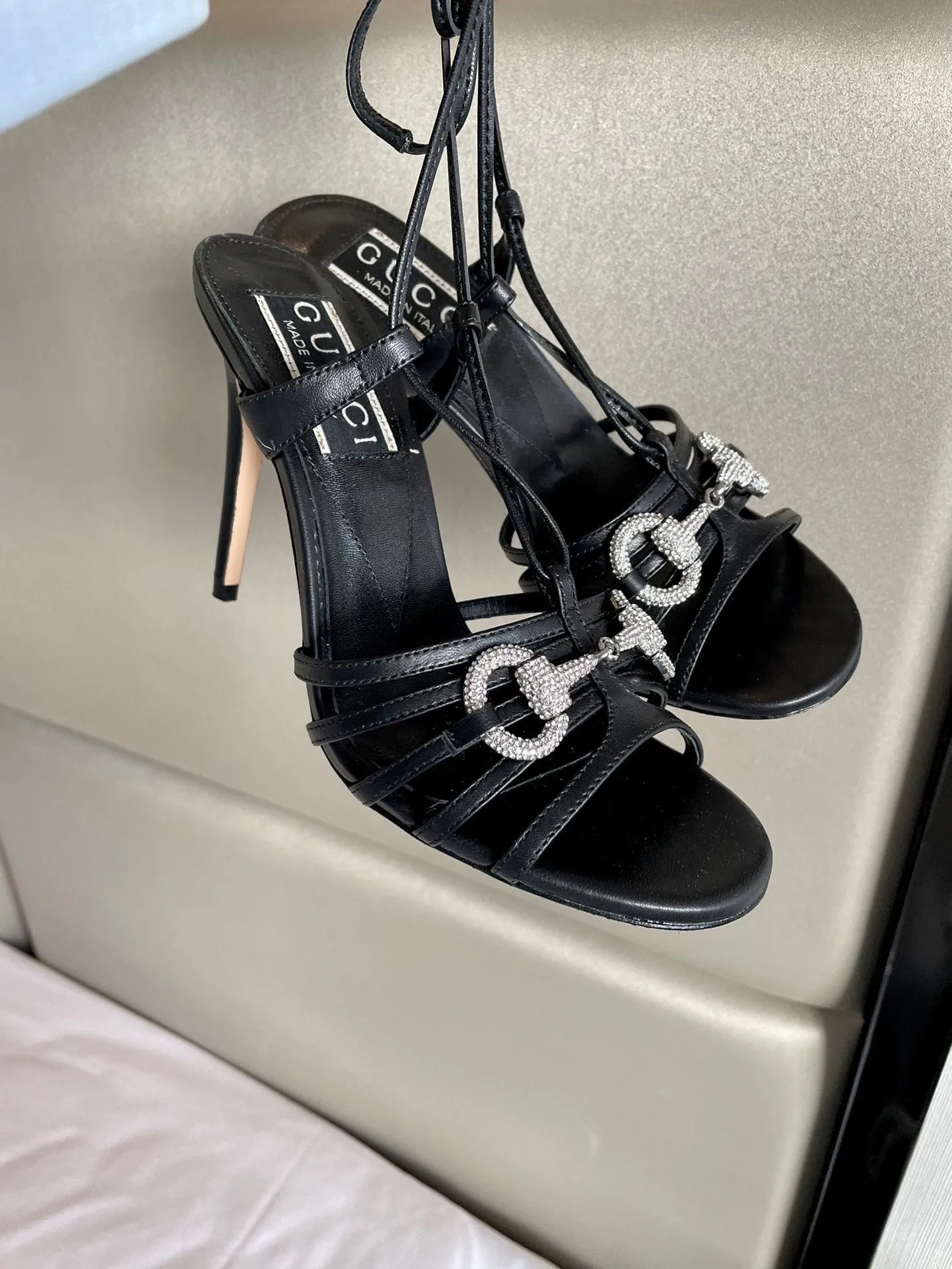 GG CRYSTAL HORSEBIT SANDAL BLACK LAMBSKIN