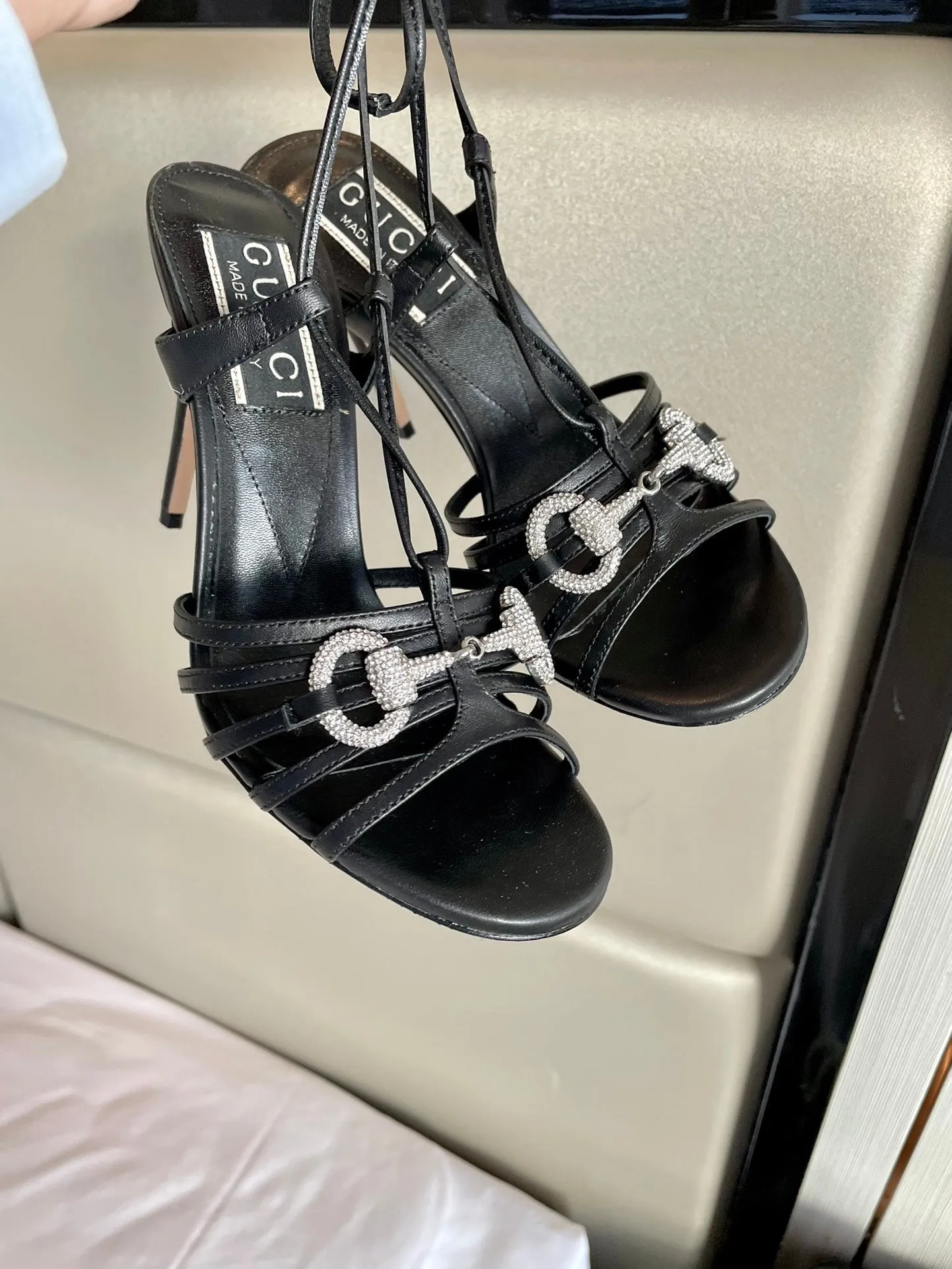 GG CRYSTAL HORSEBIT SANDAL BLACK LAMBSKIN