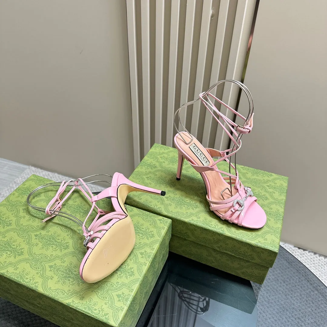 GG CRYSTAL HORSEBIT SANDAL PASTEL PINK LAMBSKIN