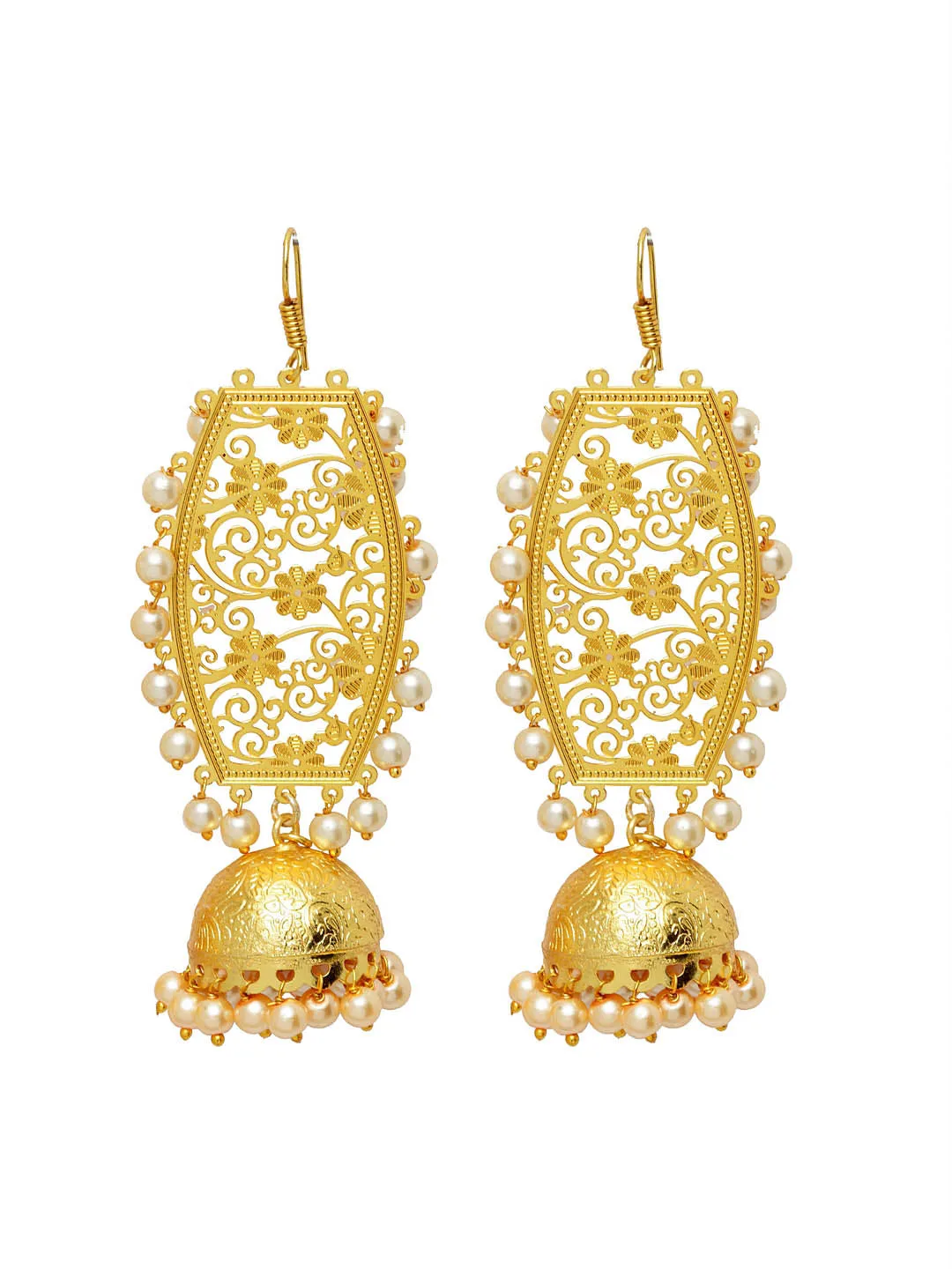 Gold-Plated & White Pearls Classic Jhumkas