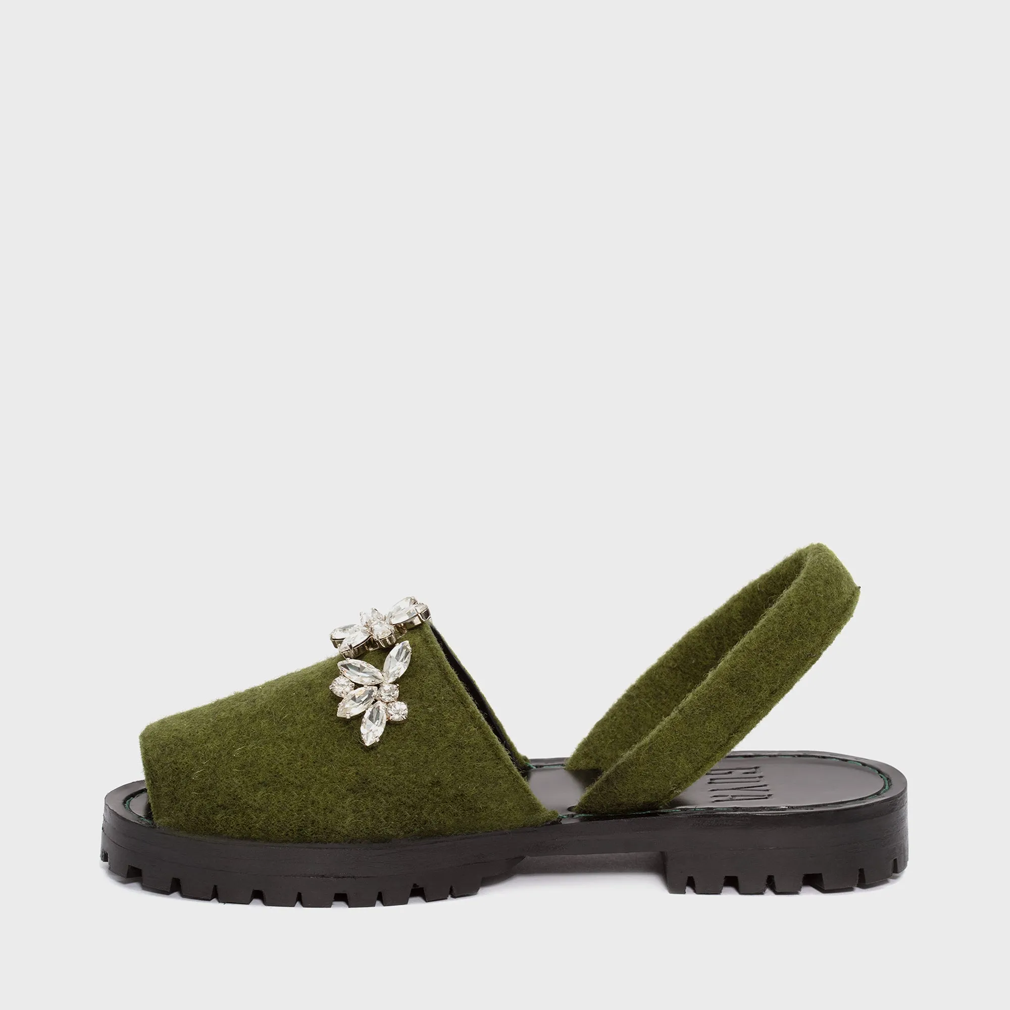 GOYA Moss Crystal Embellished Felt Sandals