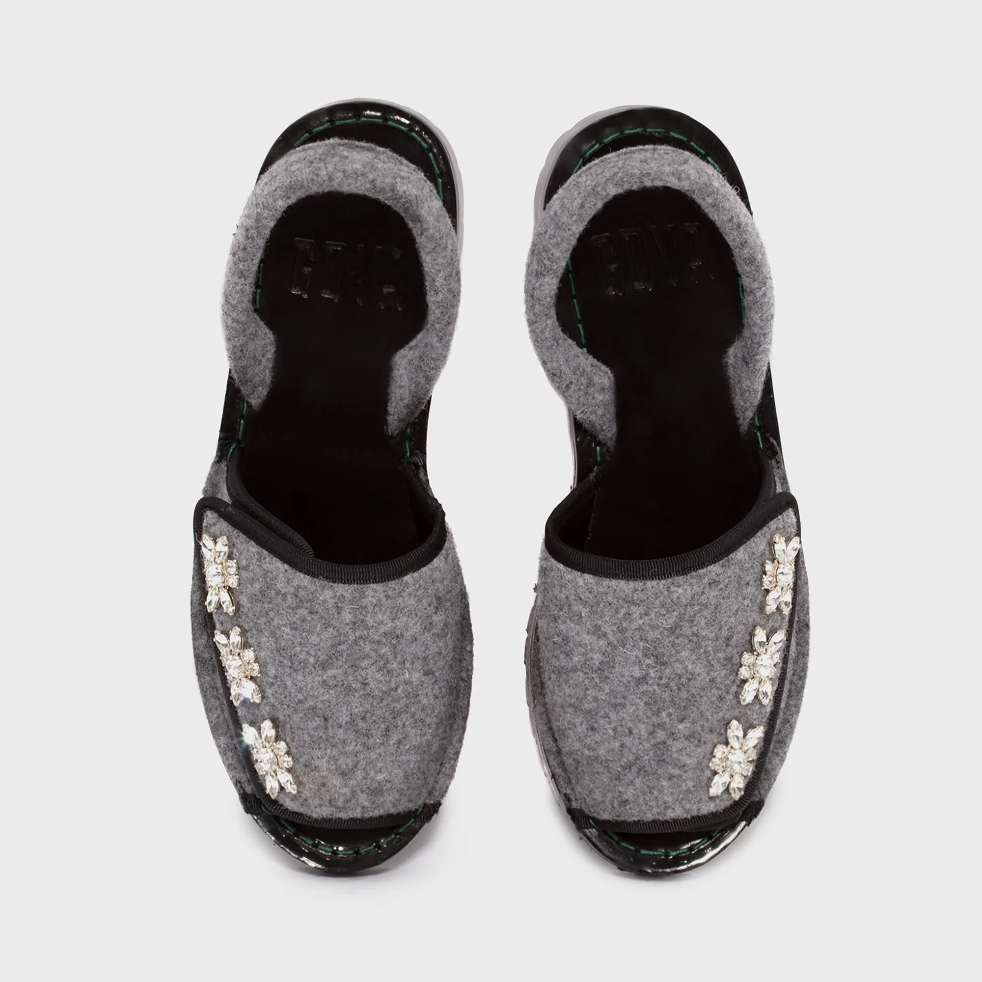 GOYA Velcro Slate Crystal Embellished Felt Sandals