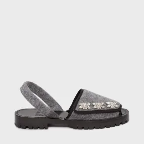 GOYA Velcro Slate Crystal Embellished Felt Sandals