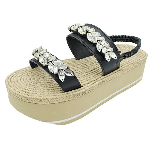 Greenwich - Crystal Rhine Stone Embellished Waterproof Espadrille Platform