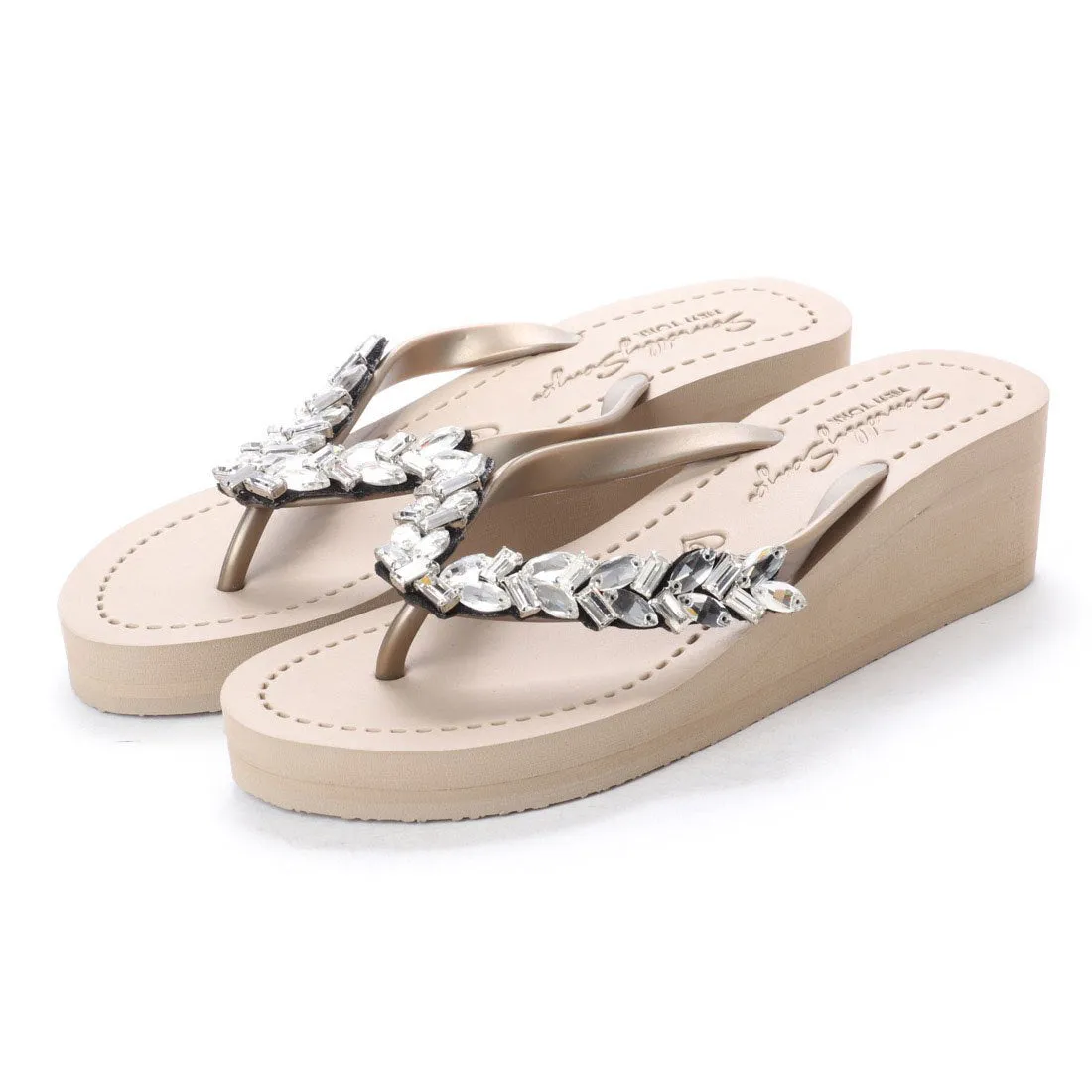 Greenwich - Crystal Rhinestone Embellished Mid Wedge Flip Flops