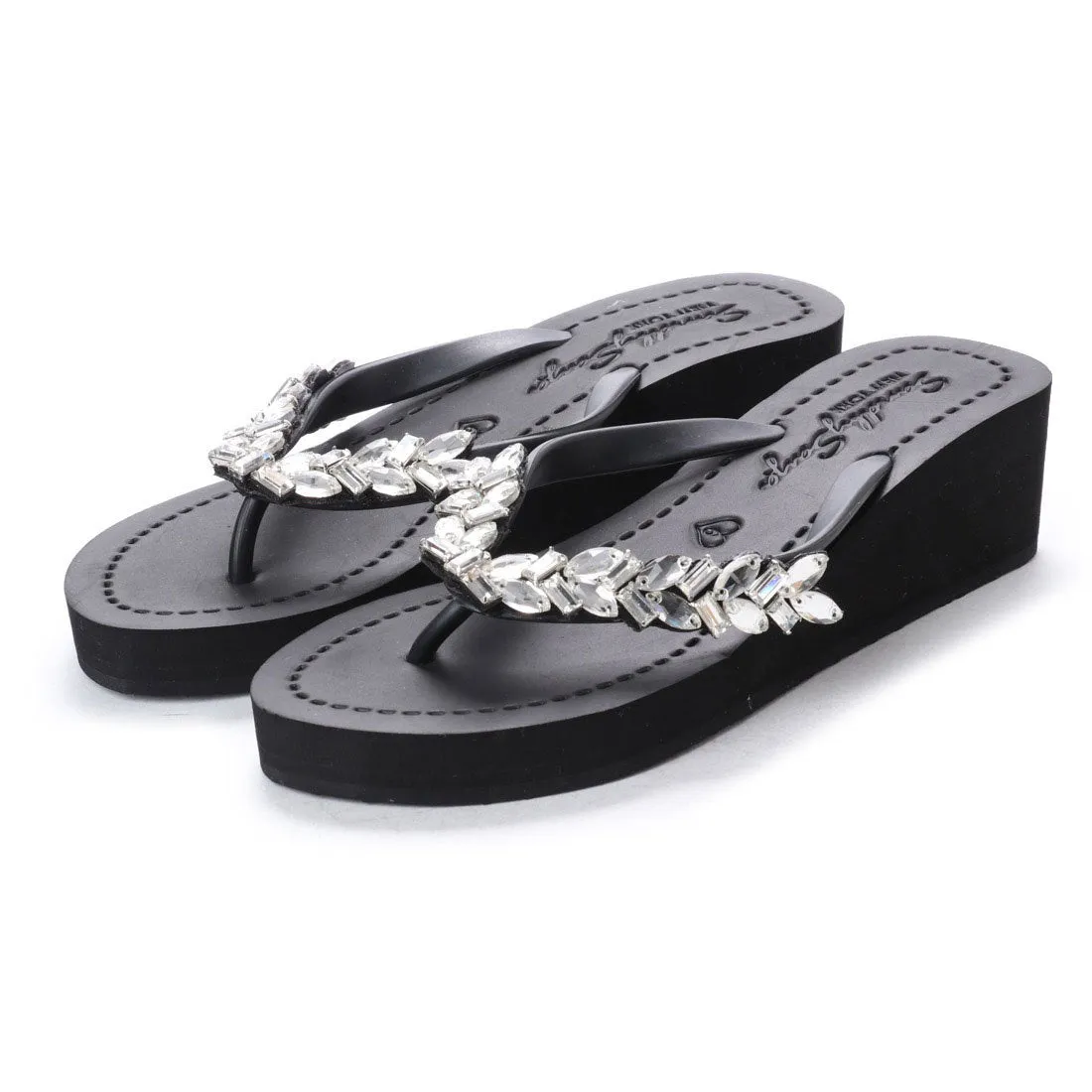 Greenwich - Crystal Rhinestone Embellished Mid Wedge Flip Flops