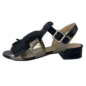 GRILLI Black & Metallic Gold Leather Tassel Sandals | Size US 8 - EU 38