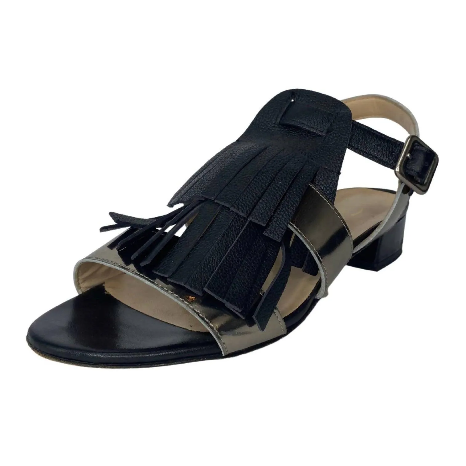 GRILLI Black & Metallic Gold Leather Tassel Sandals | Size US 8 - EU 38