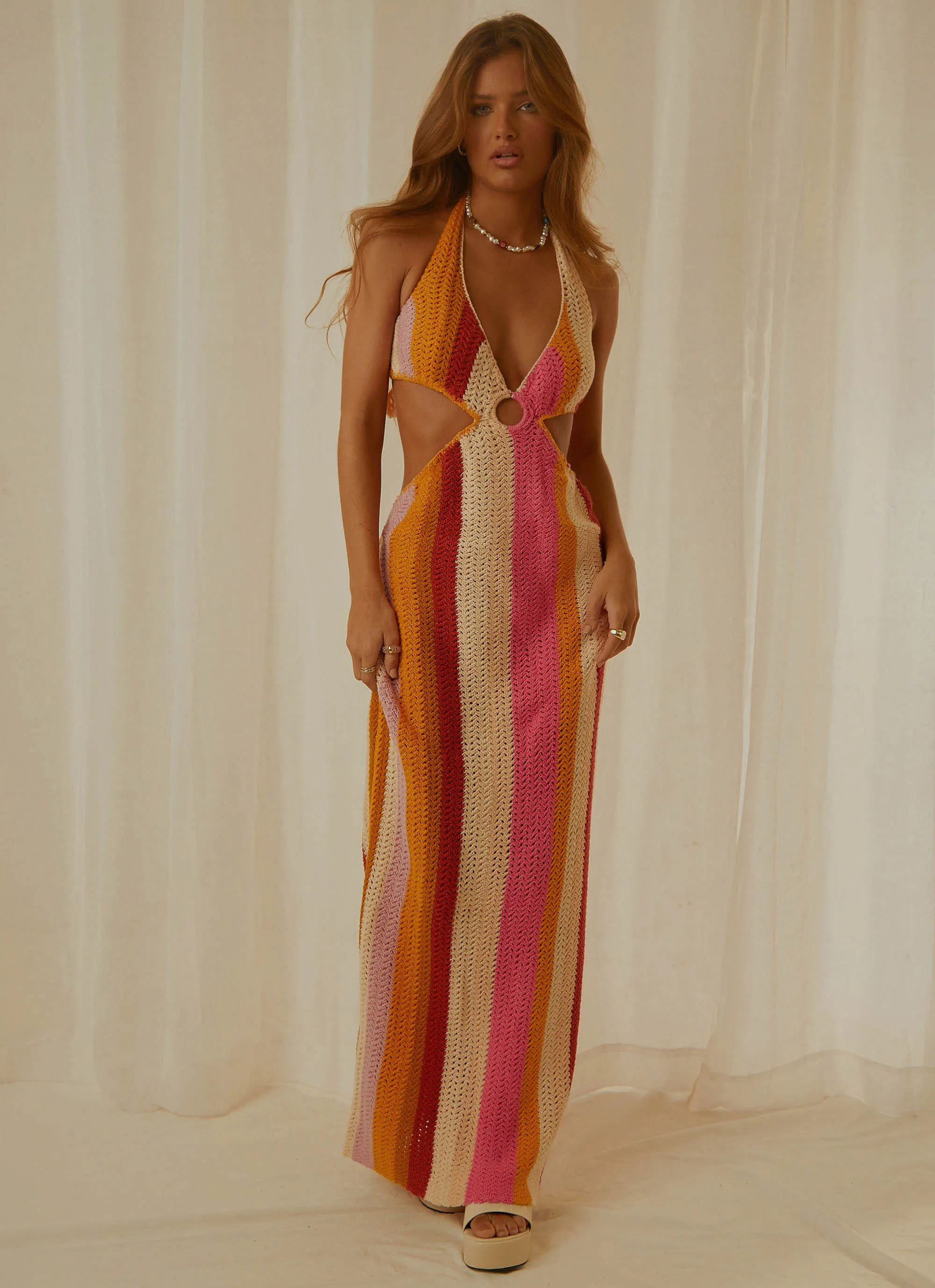 Haven Crochet Maxi Dress - Sunset Stripe