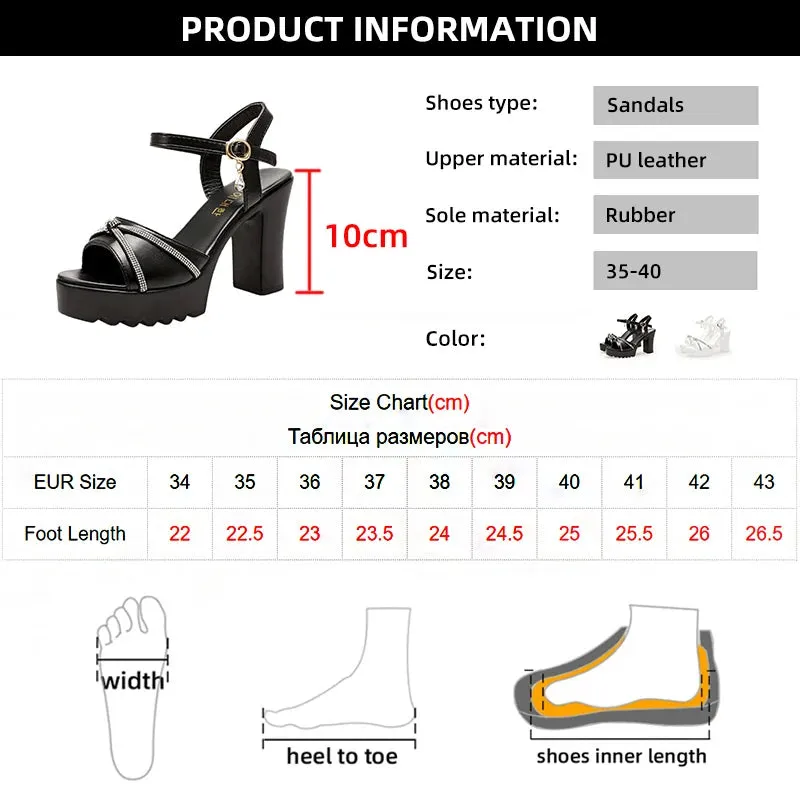 Hnzxzm New Fashion Crystal Thick High Heel Sandals for Women Summer Open Toe Ankle Strap Platform Sandals Shoes Woman Black White