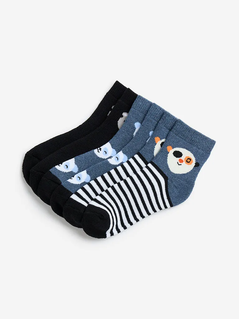 HOP Kids Black Animal Design Cotton Blend Socks - Pack of 3