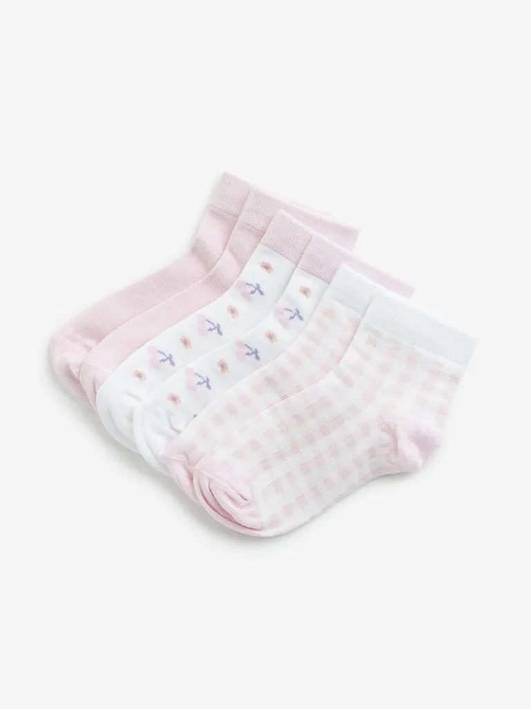 HOP Kids Light Pink Printed Socks - Pack of 3