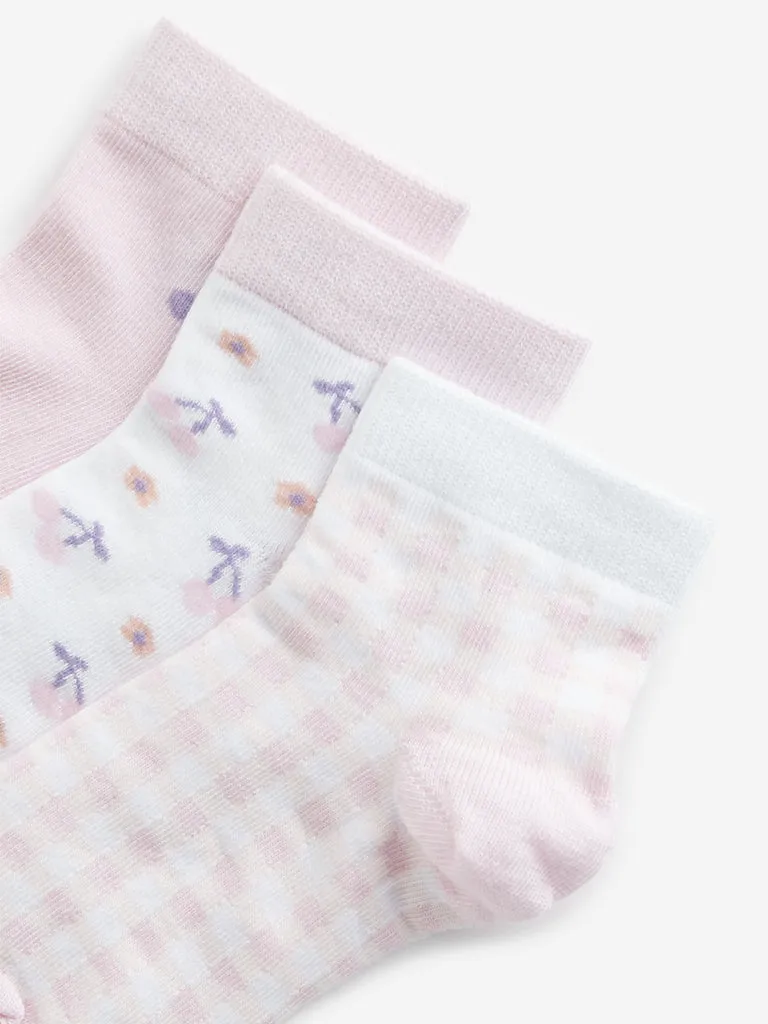 HOP Kids Light Pink Printed Socks - Pack of 3