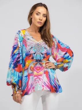 Inoa Canberra Printed Silk CAMILLA Top with Crystals 205