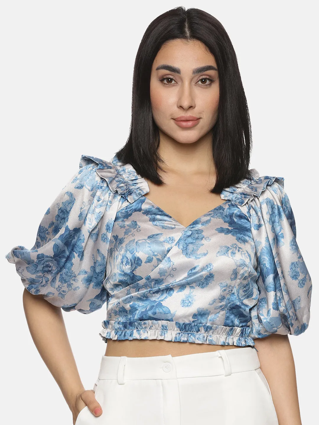 IS.U Floral Grey Wrap Crop Top