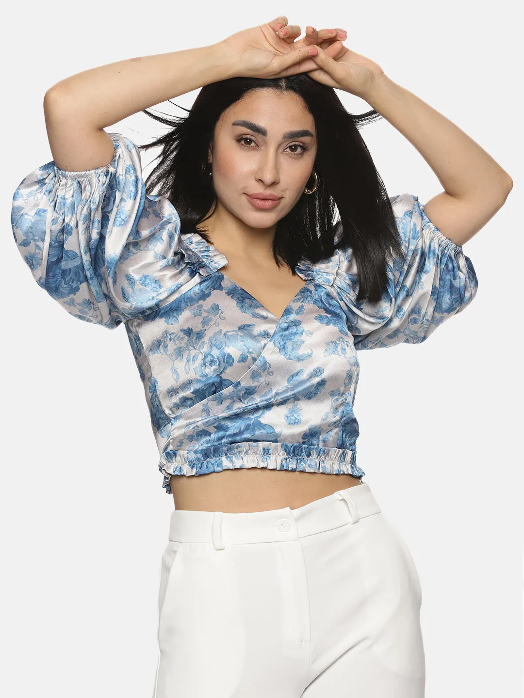 IS.U Floral Grey Wrap Crop Top