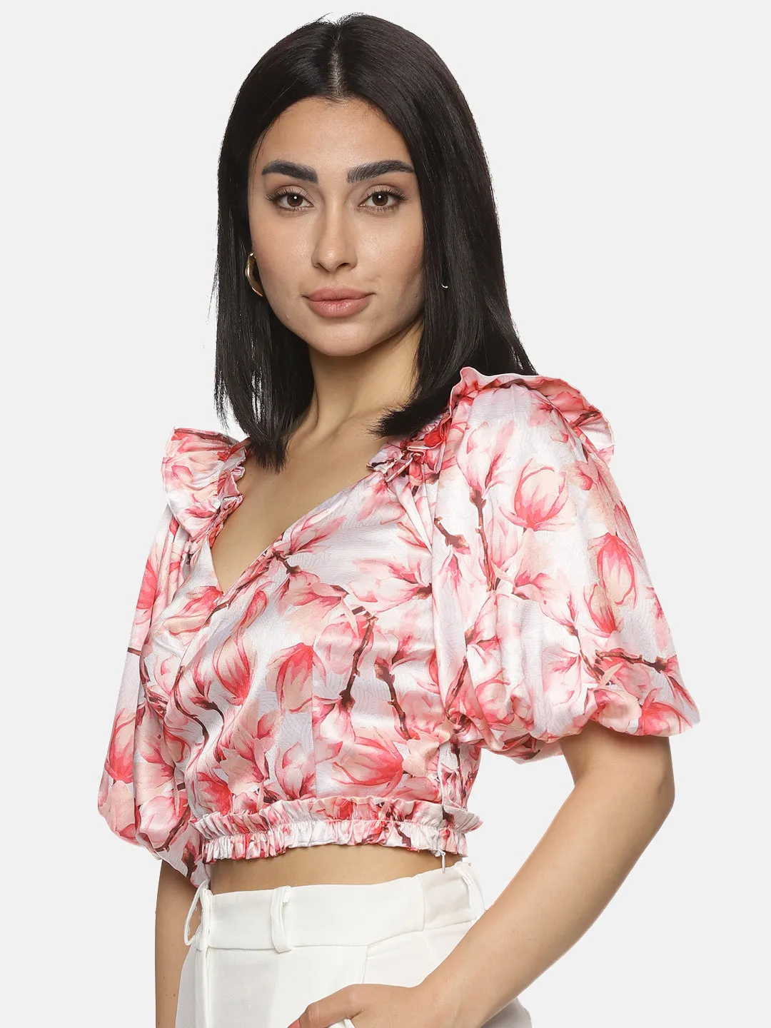 IS.U Floral Pink Wrap Crop Top