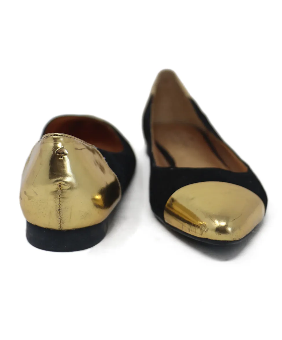 Kate Spade Black Suede & Gold Flats sz 8