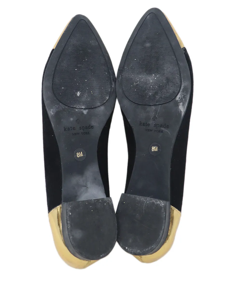 Kate Spade Black Suede & Gold Flats sz 8