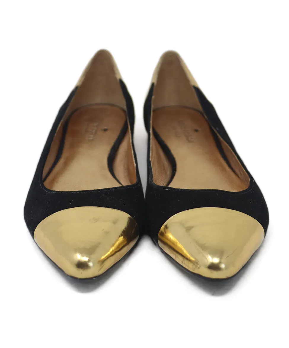 Kate Spade Black Suede & Gold Flats sz 8