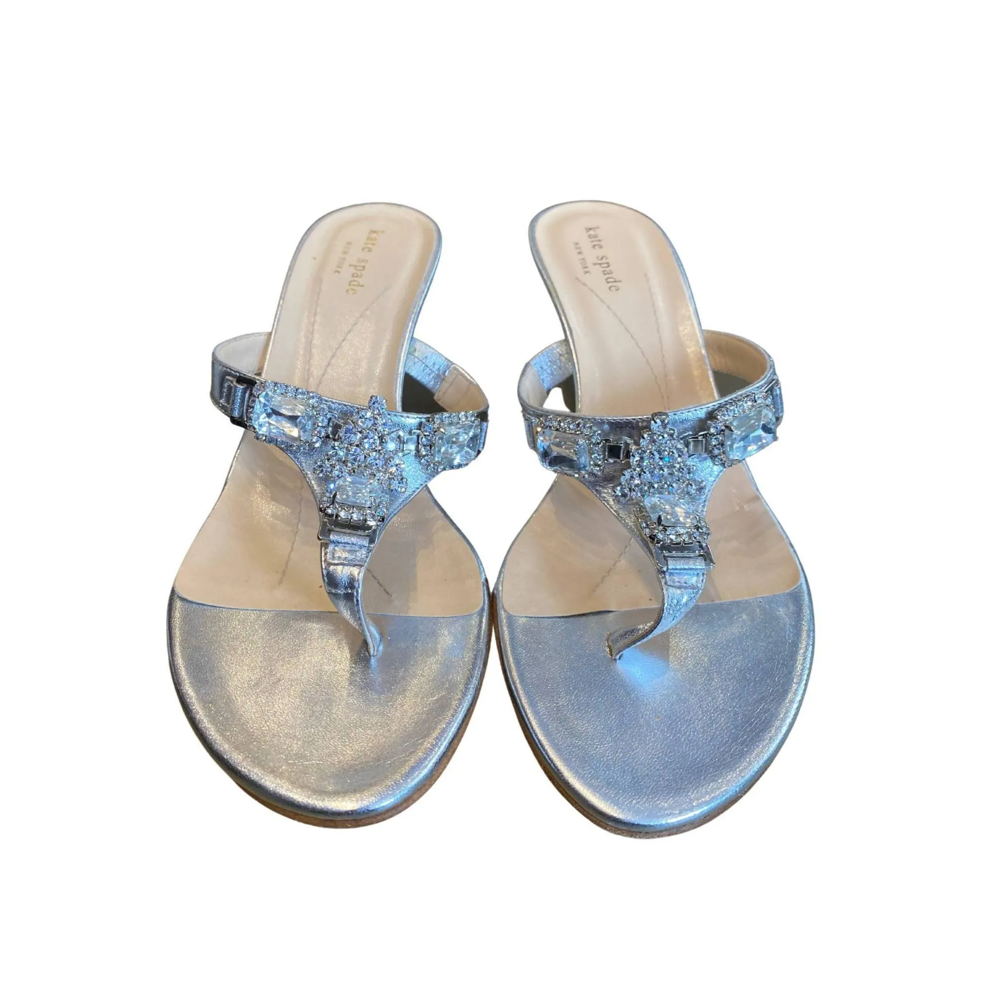 KATE SPADE Silver Thong Kitten Heel Sandals | Size US 9