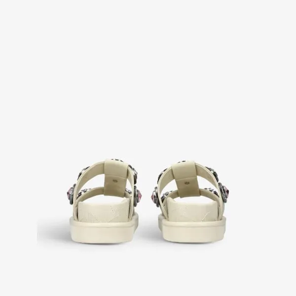 Kurt Geiger London Crystal Faux Leather Orson Sandals in bone/comb