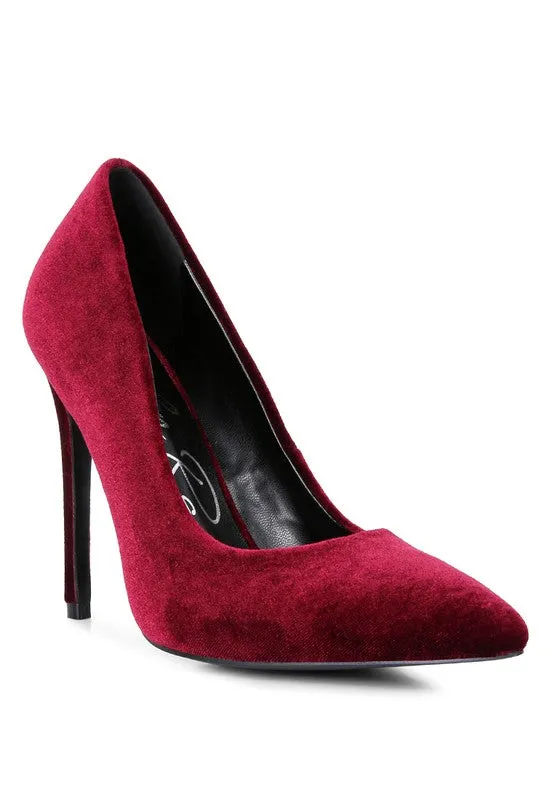 Lilith Velvet Stiletto High Heel Pumps in Grey, Black, or Burgundy | Rag & Company