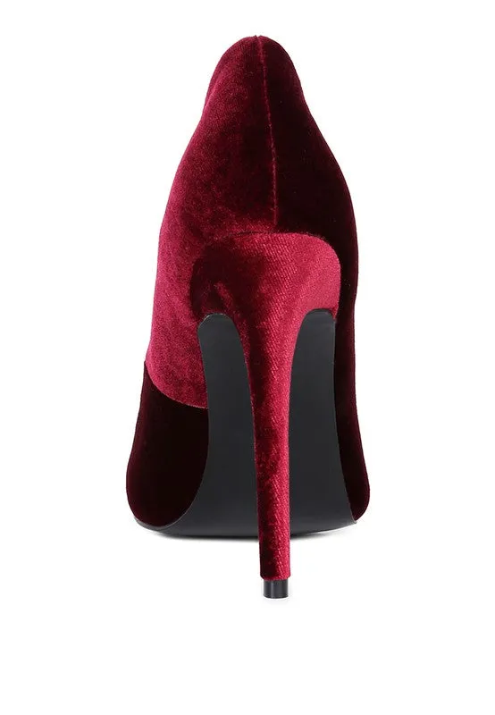 Lilith Velvet Stiletto High Heel Pumps in Grey, Black, or Burgundy | Rag & Company