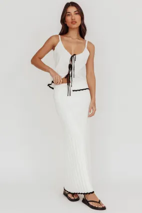 Liloh Contrast Trim Ribbed Maxi Skirt White