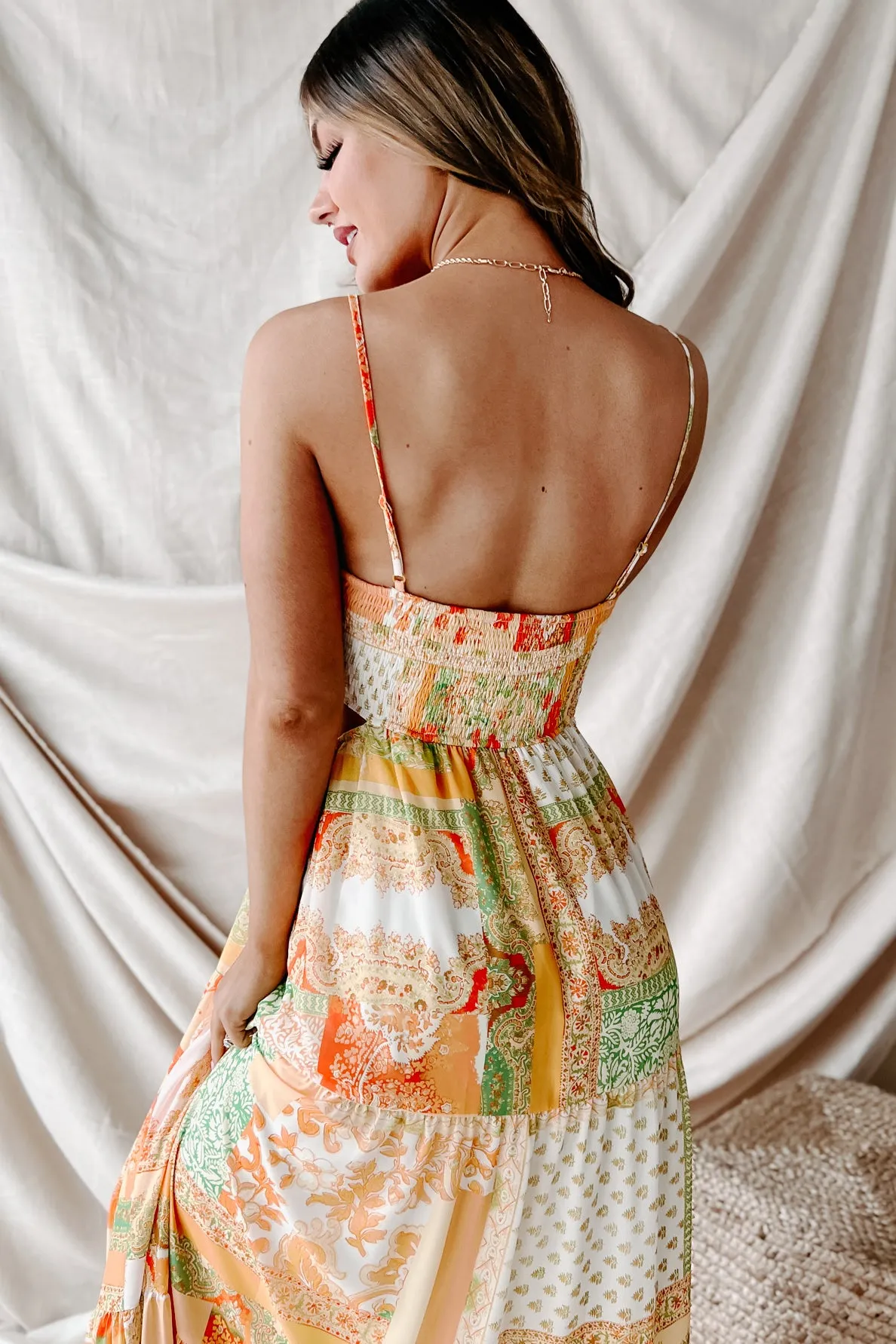 Living For Sunshine Printed Cut-Out Maxi Dress (Ivory/Yellow)