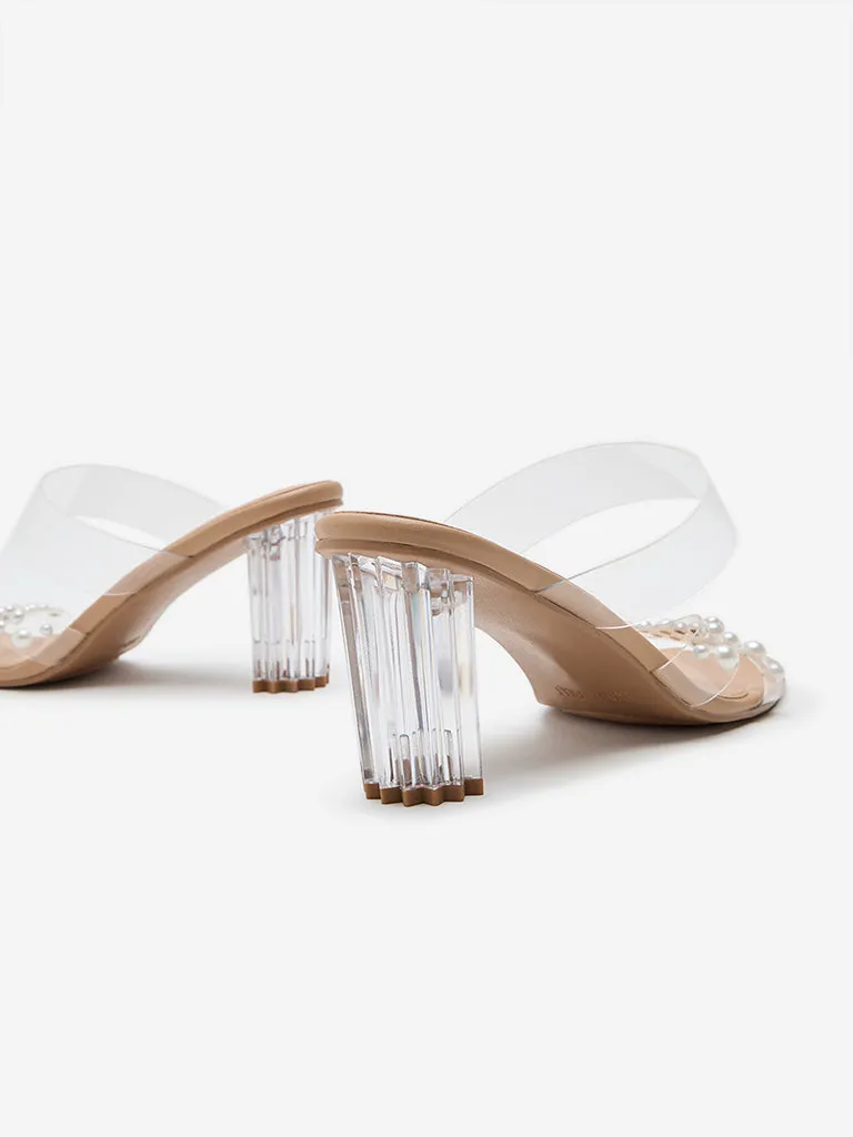 LUNA BLU Beige Pearlescent Block-Heel Sandals