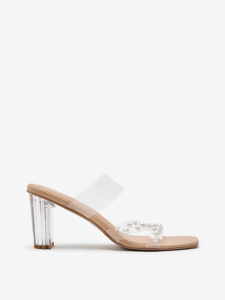 LUNA BLU Beige Pearlescent Block-Heel Sandals