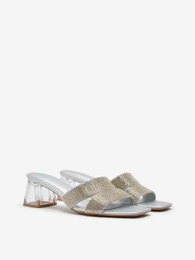 LUNA BLU Silver Embellished Block-Heel Sandals