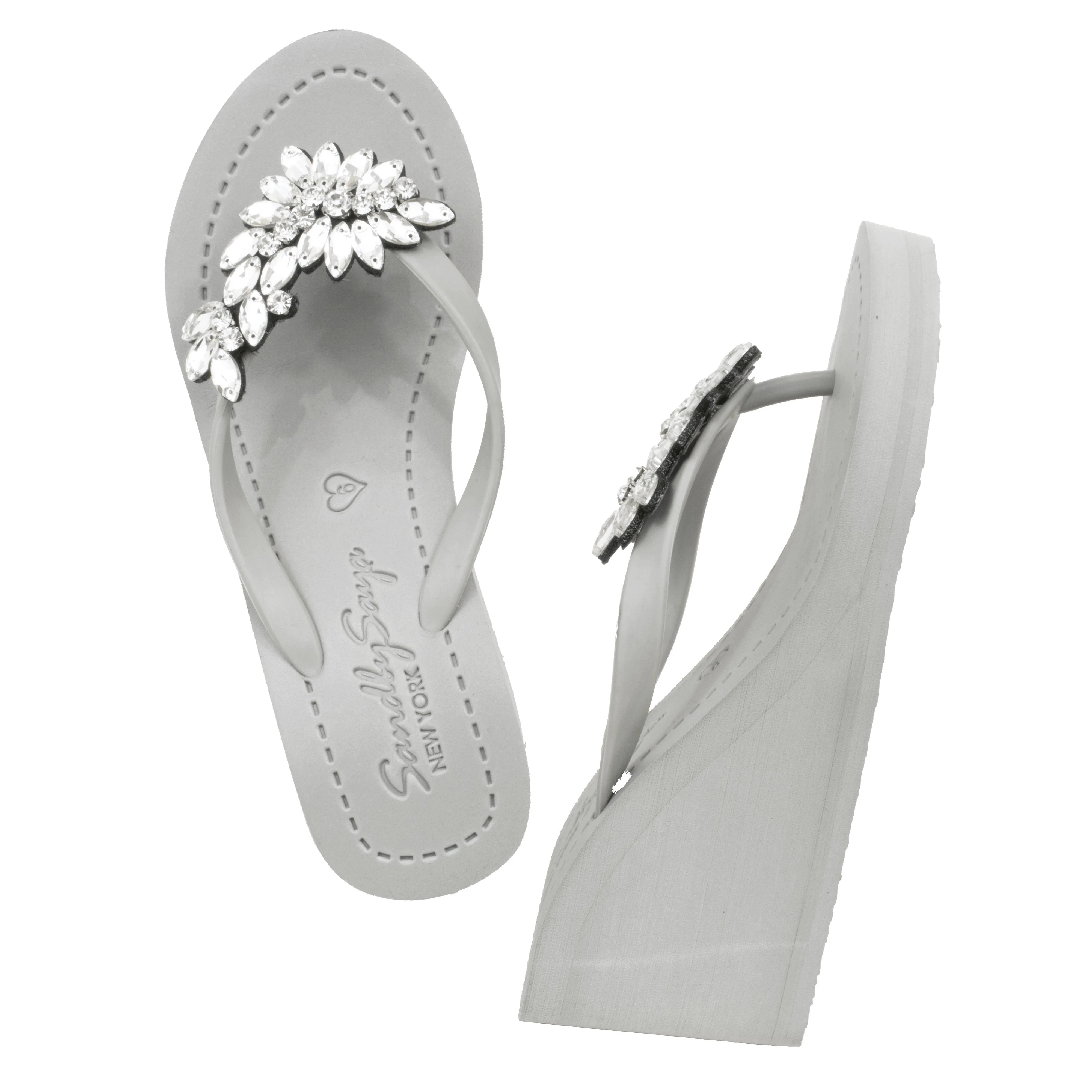 Manhattan Crystal - Rhine Stone Embellished Embellished High Wedge Flip Flops Sandal