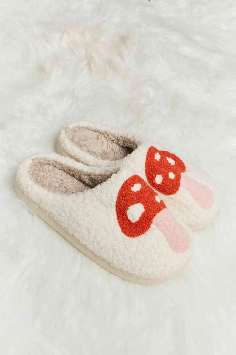 Melody Mushroom Print Plush Slide Slippers