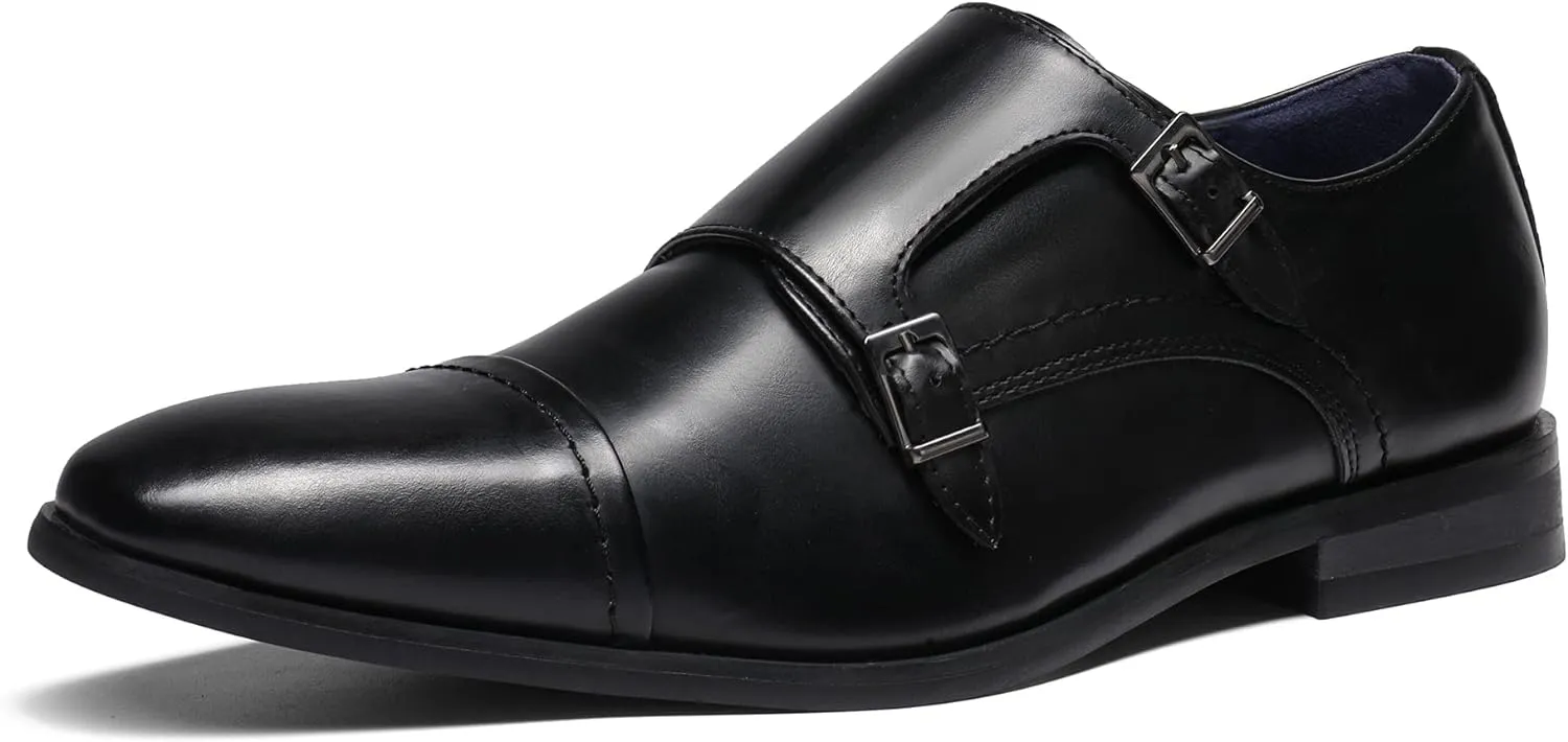 Men's Black Monk Strap Slip On Dress Loafers