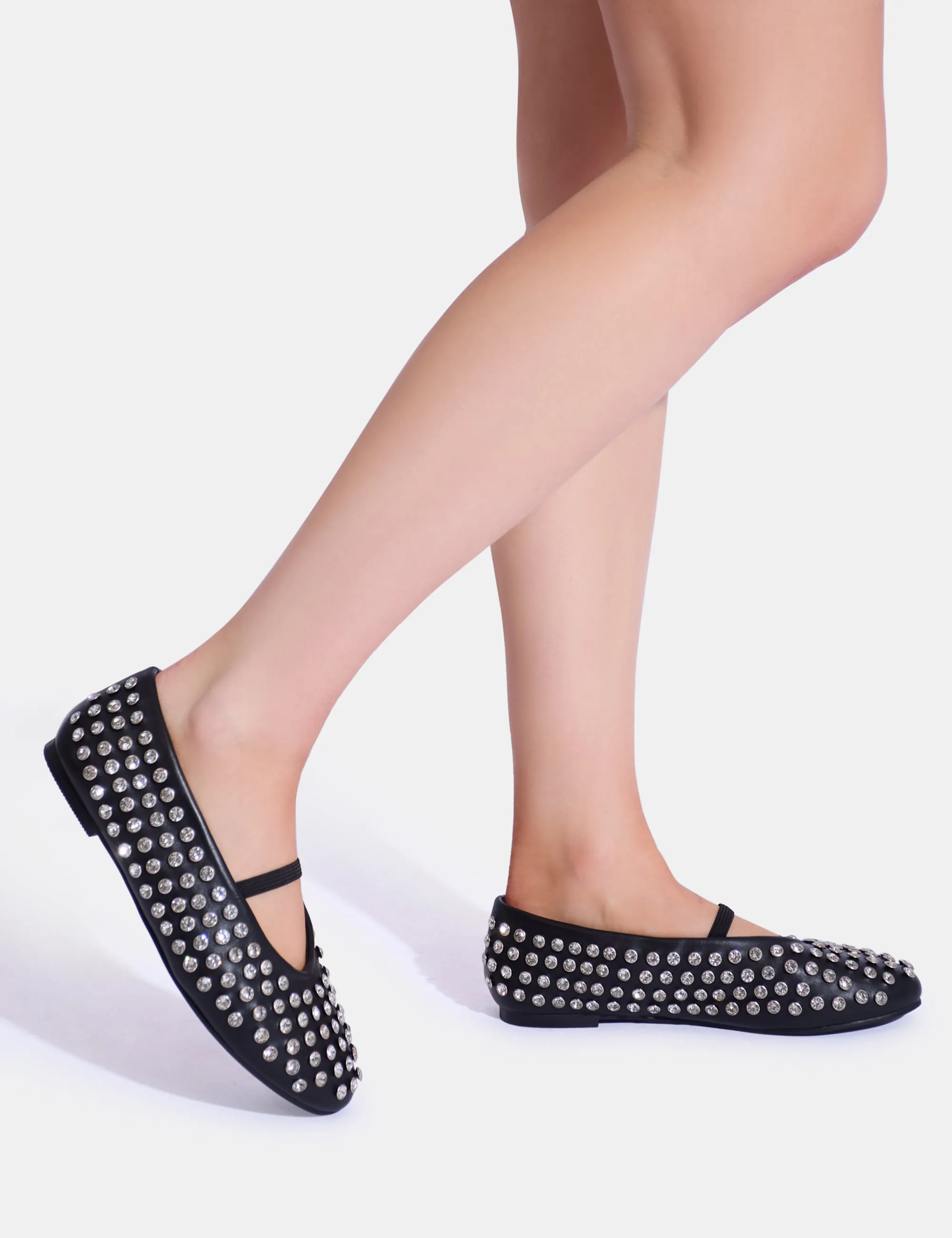 Mina Black Embellished Ballet Flat Pumps